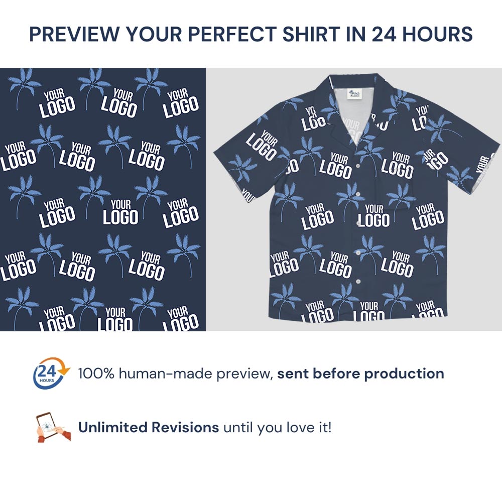 Bulk Custom Logo Navy Tropical Shirt No Minimum