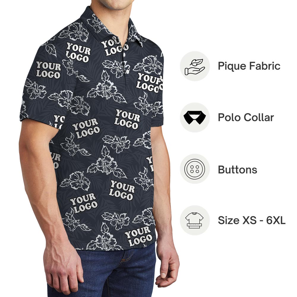 Bulk Order Navy Floral Polo Shirt Custom Any Logo