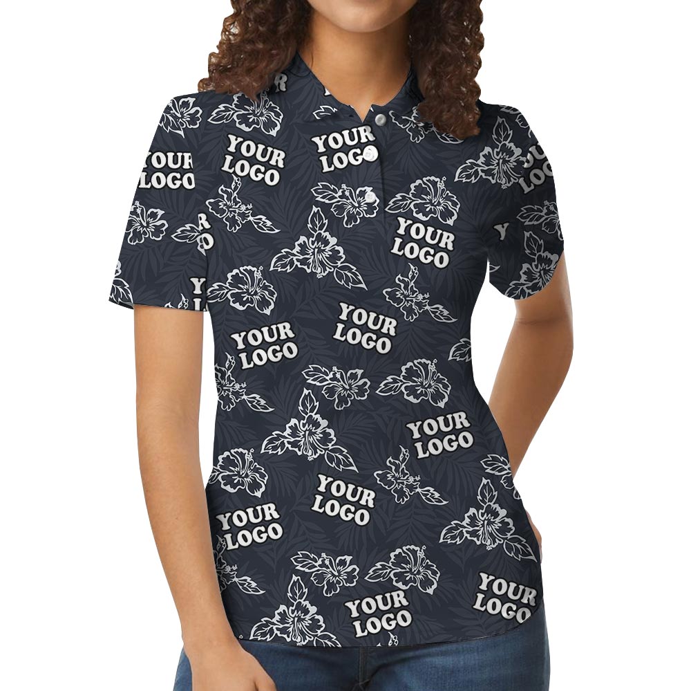 Bulk Order Navy Floral Polo Shirt Custom Any Logo