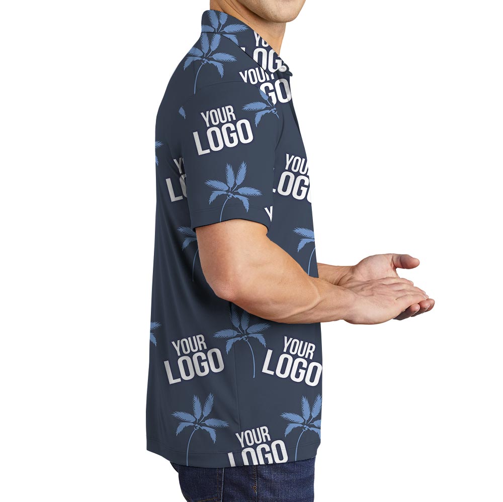 Navy Palm Trees Personalized Hawaiian Polo Shirt