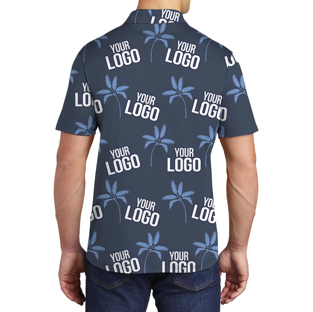 Navy Palm Trees Personalized Hawaiian Polo Shirt