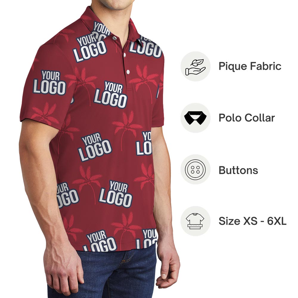 Palm Trees Red Polo Hawaiian Shirt With Your Logo