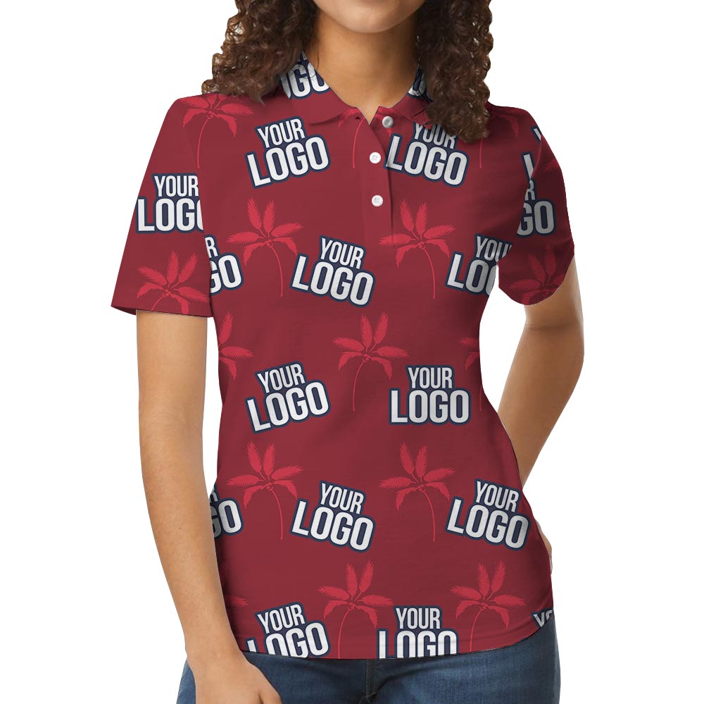 Palm Trees Red Polo Hawaiian Shirt With Your Logo