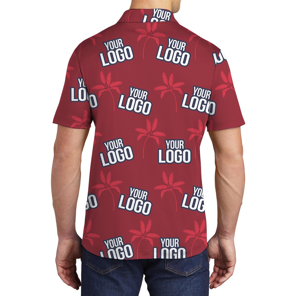 Palm Trees Red Polo Hawaiian Shirt With Your Logo