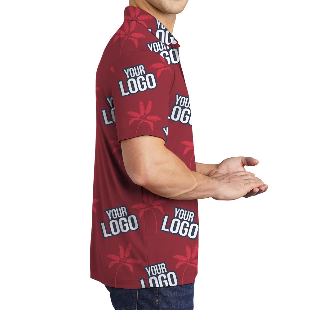 Palm Trees Red Polo Hawaiian Shirt With Your Logo