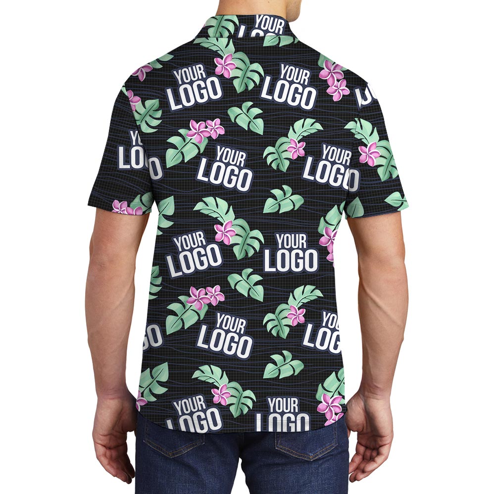 Custom Team Logo Black Tropical Polo Shirt