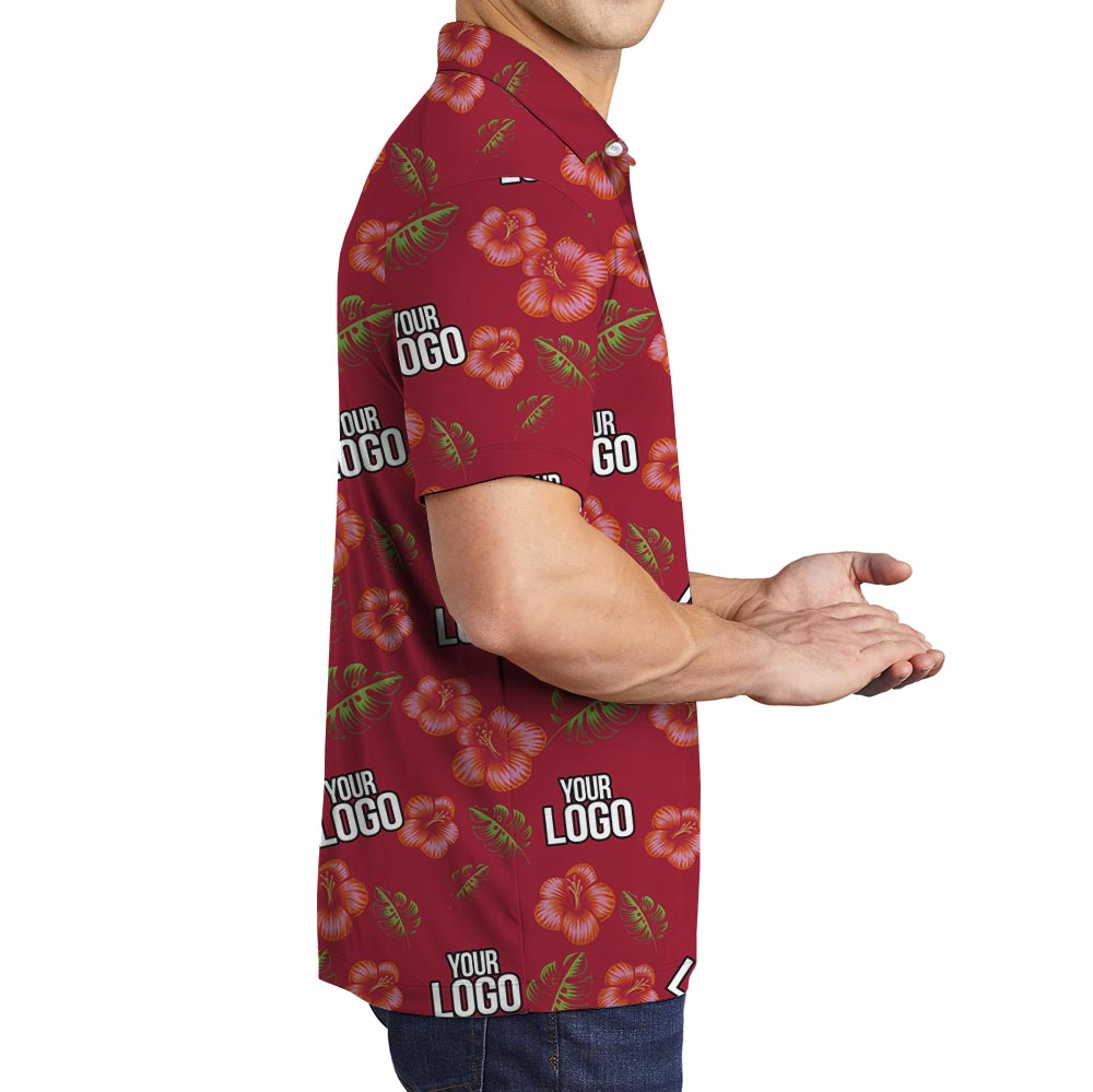 Custom Red Hibiscus Hawaiian Polo Shirt With Faces Or Logo