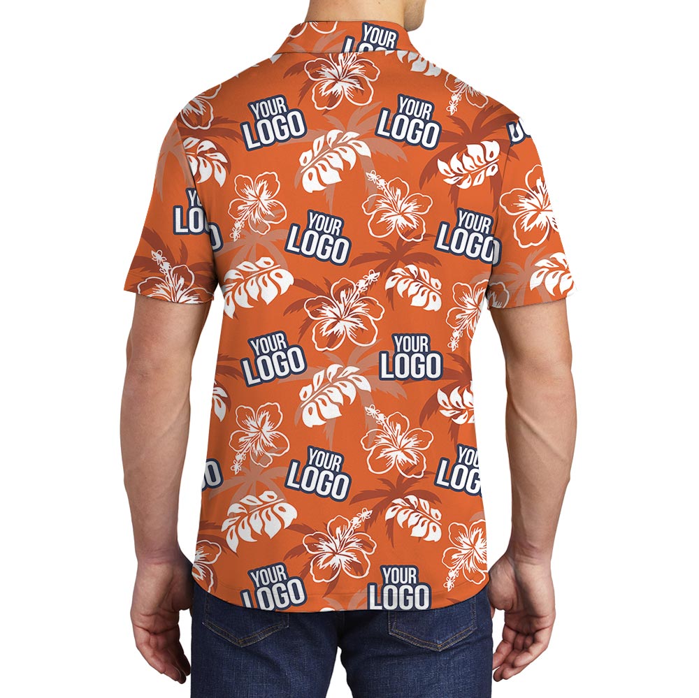 Orange Custom Logo Tropical Aloha Polo Golf Shirt