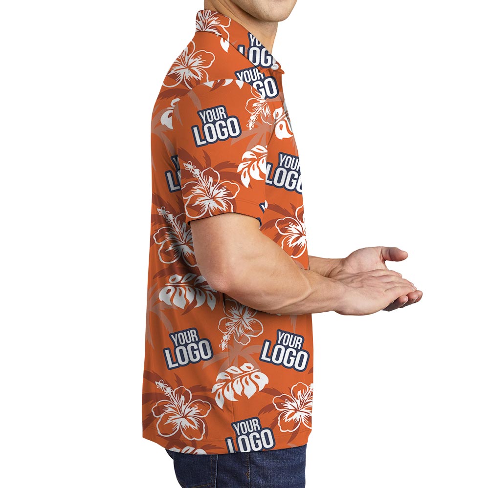 Orange Custom Logo Tropical Aloha Polo Golf Shirt