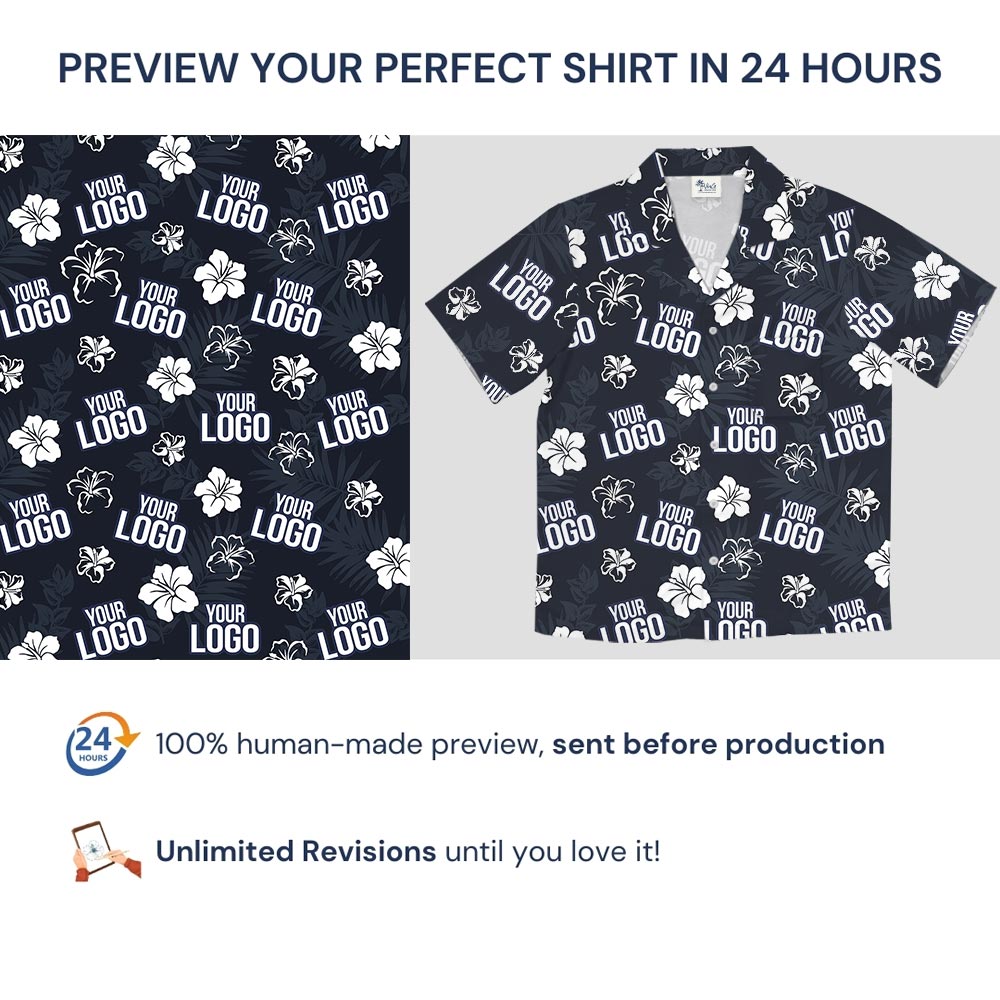 Personalized Team Logo Floral Navy Hawaiian Shirt