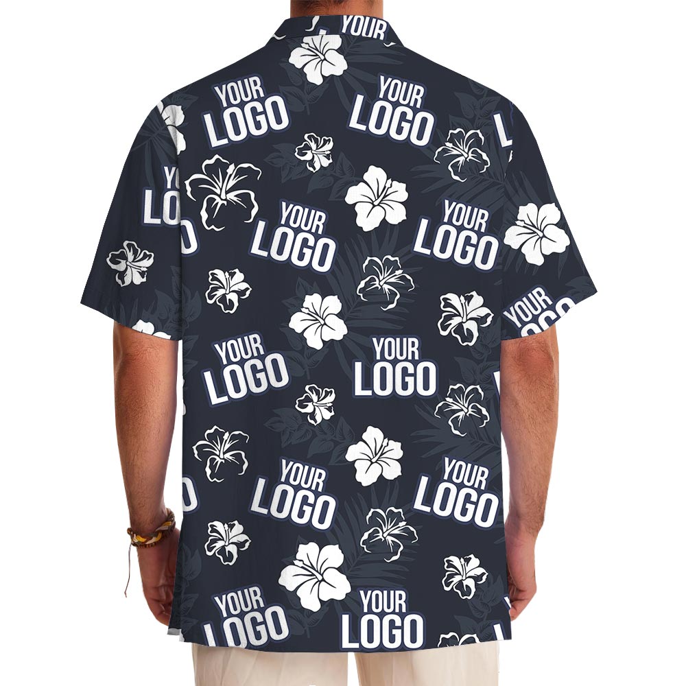 Personalized Team Logo Floral Navy Hawaiian Shirt