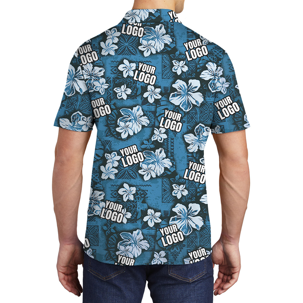 Custom Logo Vintage Blue Aloha Polo Shirt