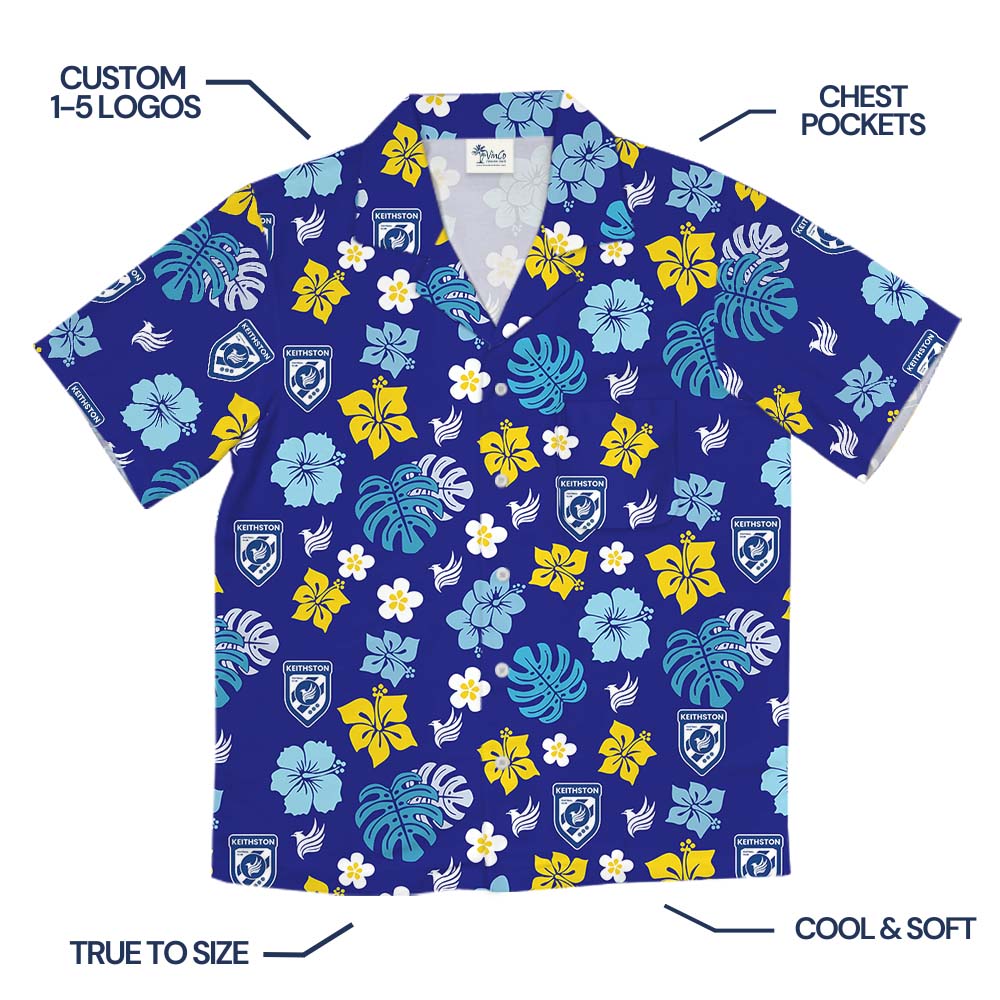 Custom Logo Navy Hawaiian Shirt With Front Pocket