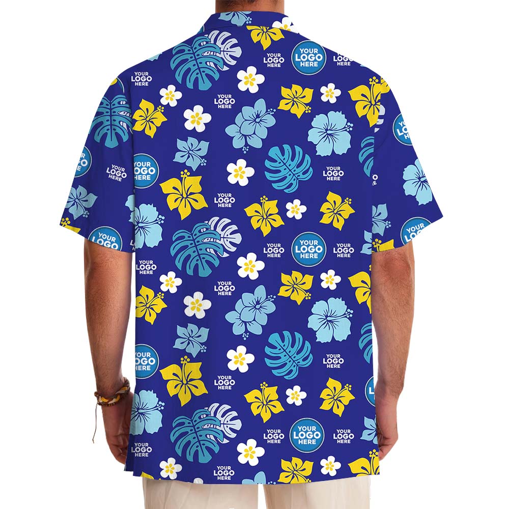 Custom Logo Navy Hawaiian Shirt With Front Pocket