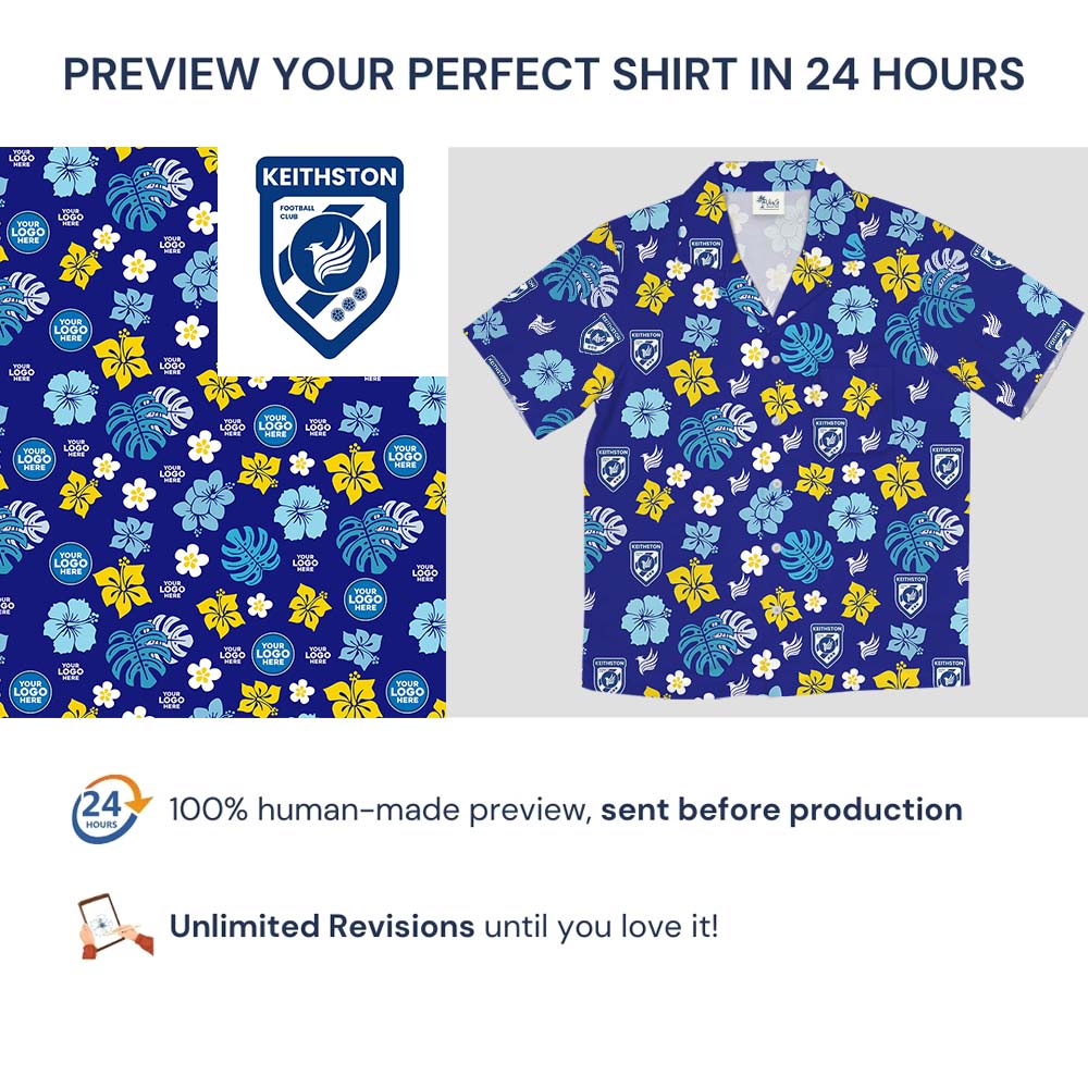 Custom Logo Navy Hawaiian Shirt With Front Pocket