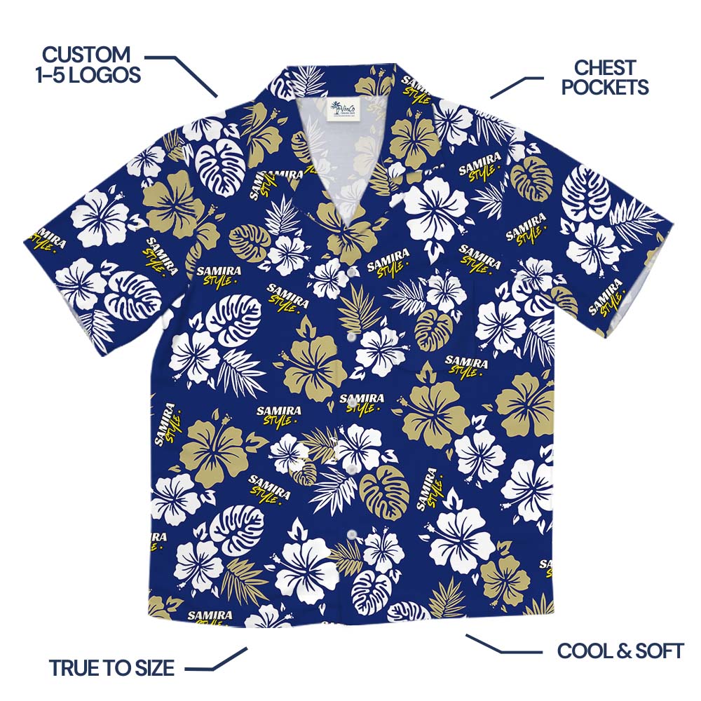 Vintage Blue Navy Hawaiian Shirt Custom Your Own Logo