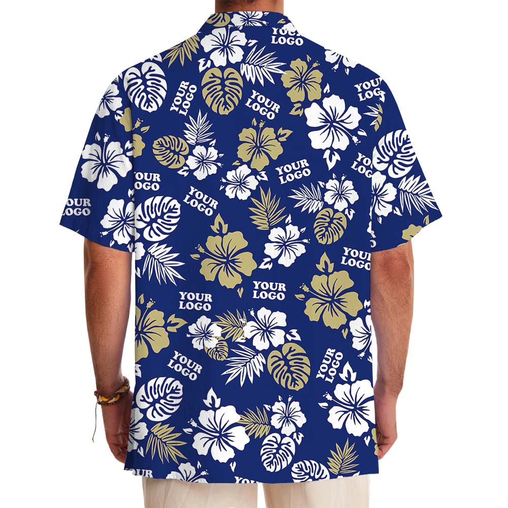 Vintage Blue Navy Hawaiian Shirt Custom Your Own Logo