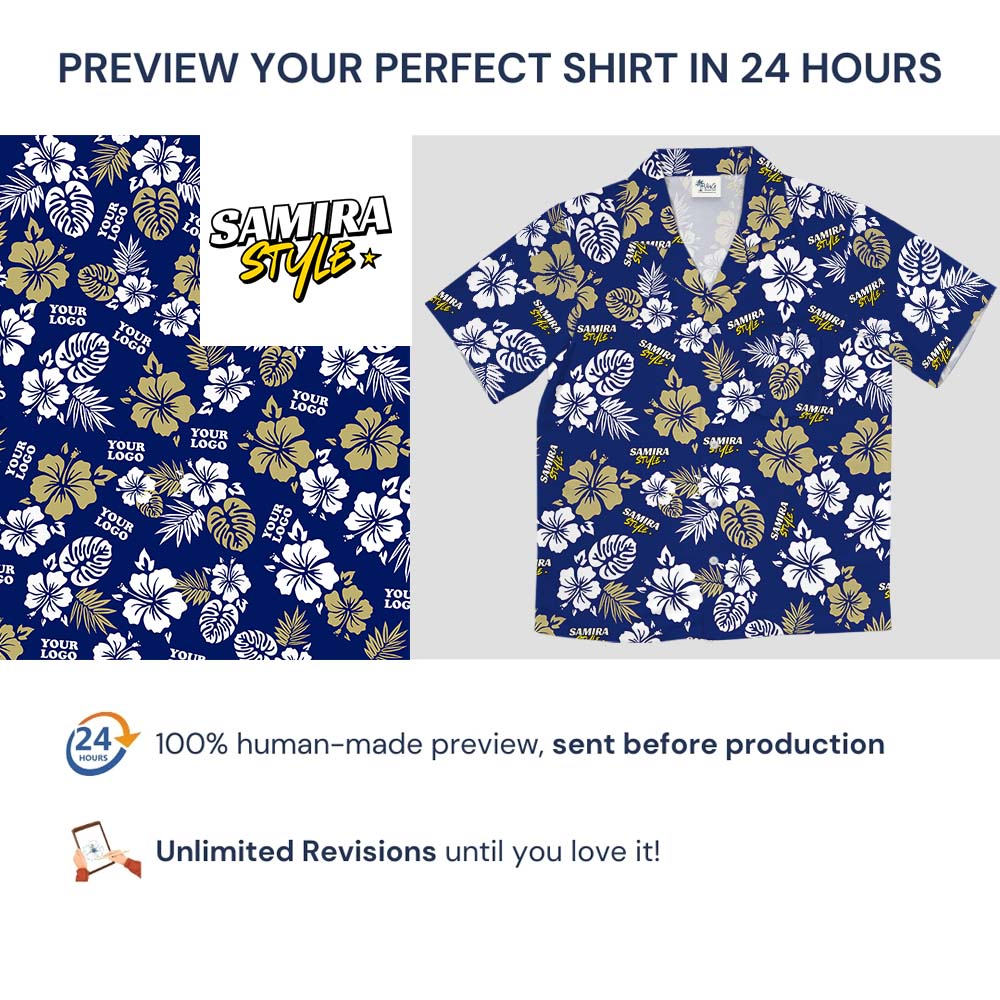 Vintage Blue Navy Hawaiian Shirt Custom Your Own Logo