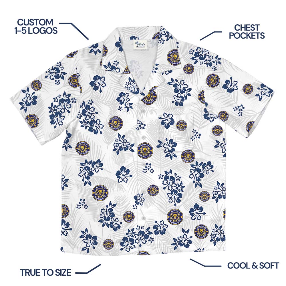 Hibiscus Tropical Leaf White Hawaiian Shirt With Logo