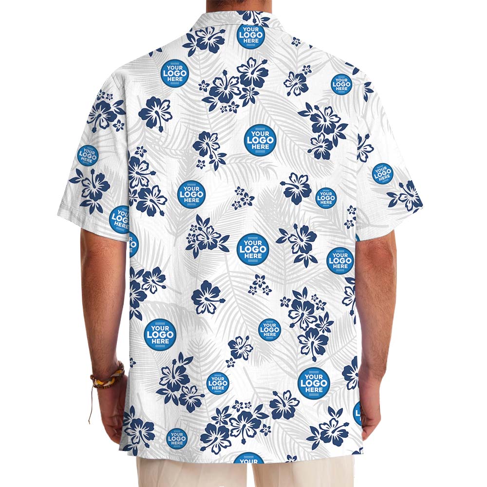 Hibiscus Tropical Leaf White Hawaiian Shirt With Logo
