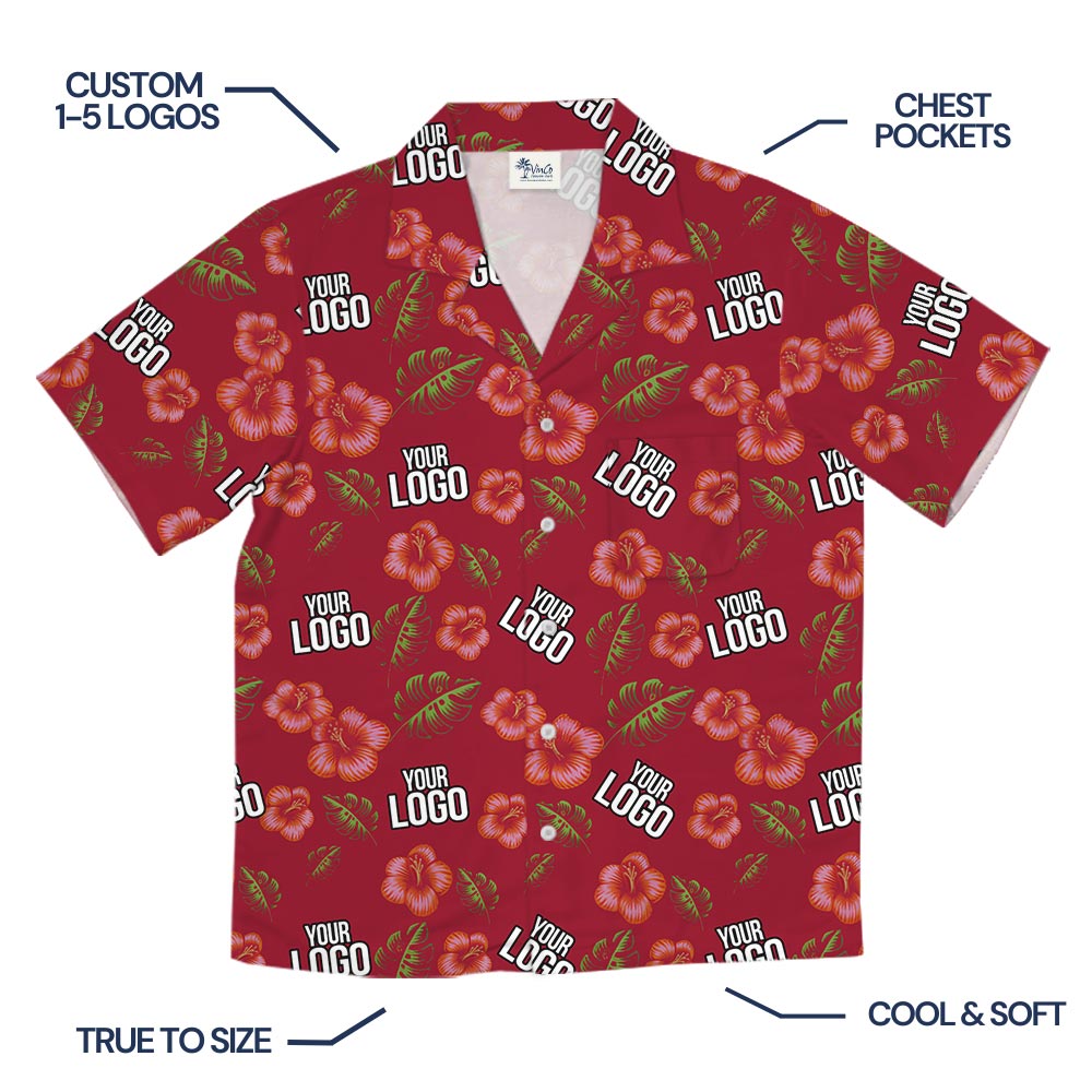 Hibiscus Red Aloha Shirt With Your Company Logo