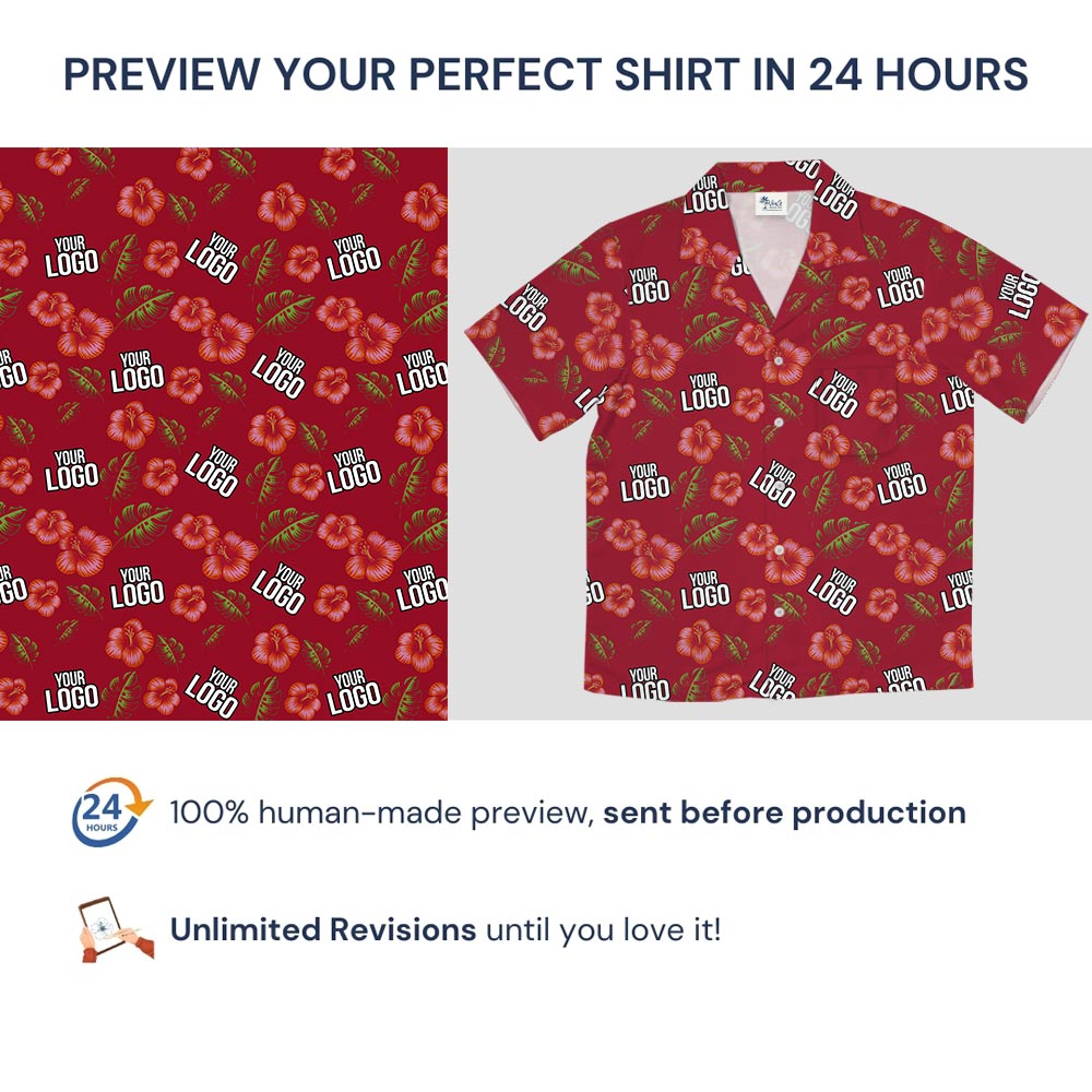 Hibiscus Red Aloha Shirt With Your Company Logo