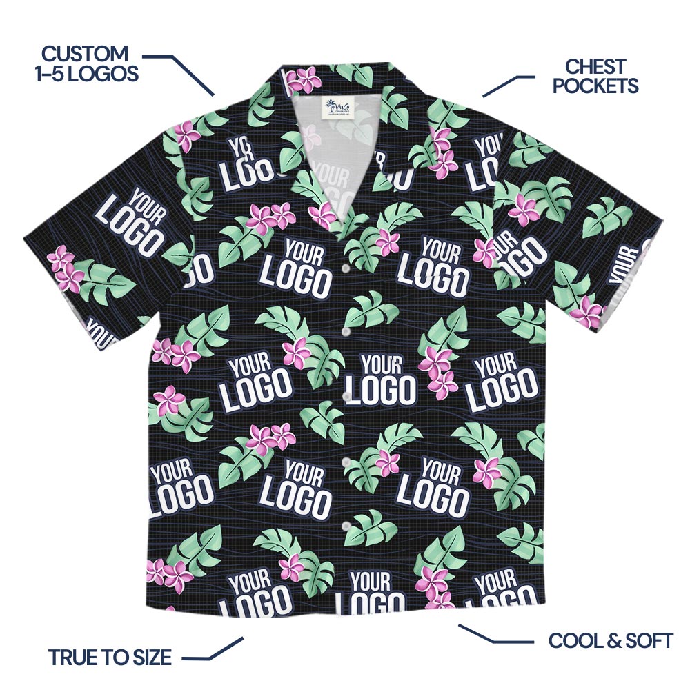 Black Plumeria Tropical Hawaiian Shirt Custom Logo