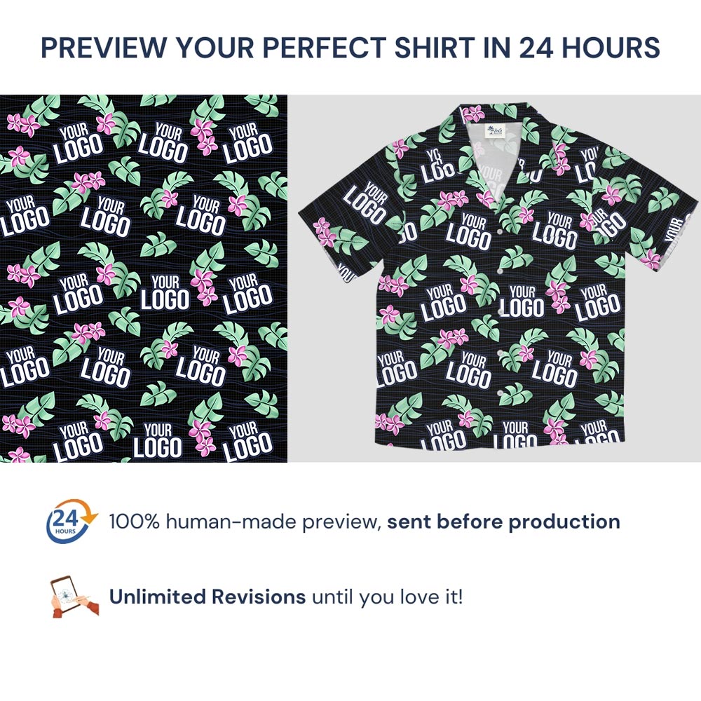 Black Plumeria Tropical Hawaiian Shirt Custom Logo
