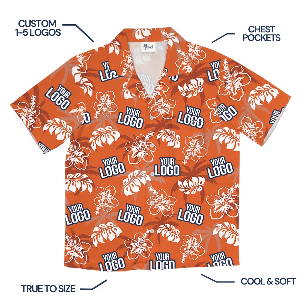 Custom Logo Hawaiian Button Shirt Orange Hibiscus