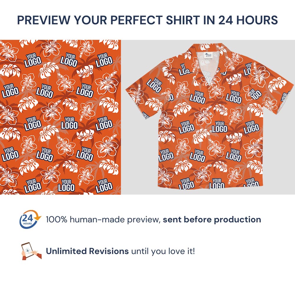 Custom Logo Hawaiian Button Shirt Orange Hibiscus