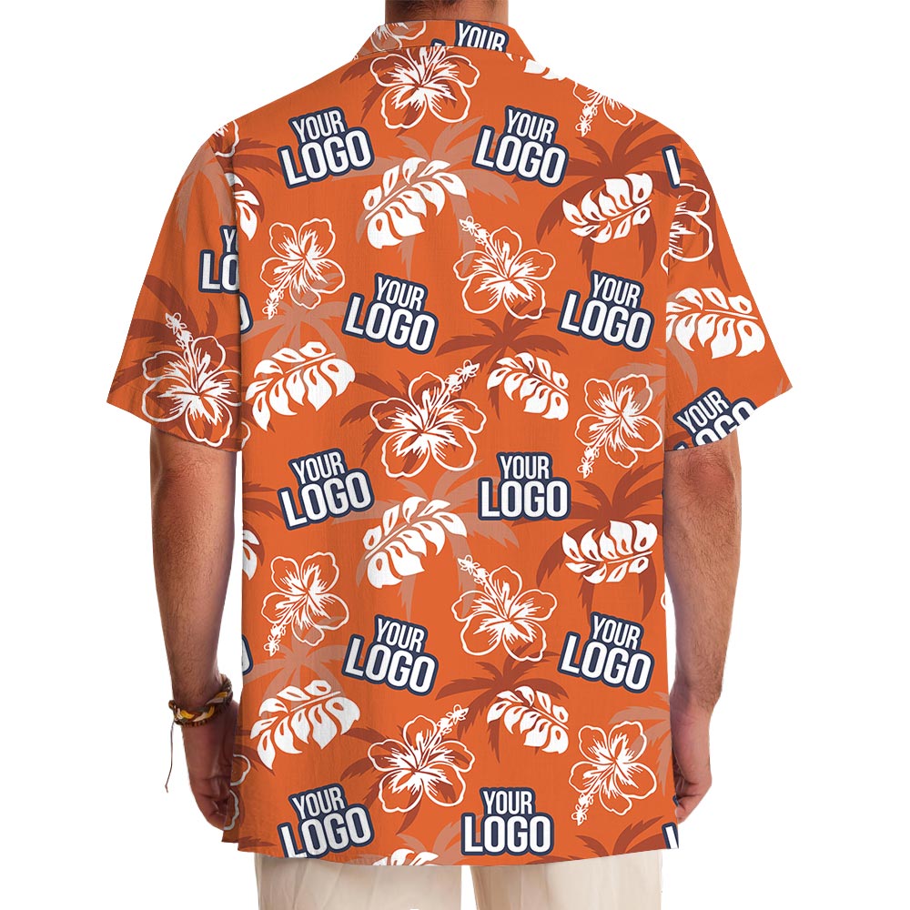 Custom Logo Hawaiian Button Shirt Orange Hibiscus