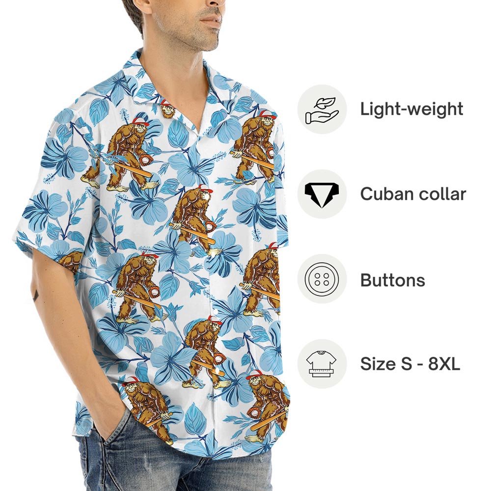 Bigfoot Baseball Short Sleeved Button Hawaiian Shirt
