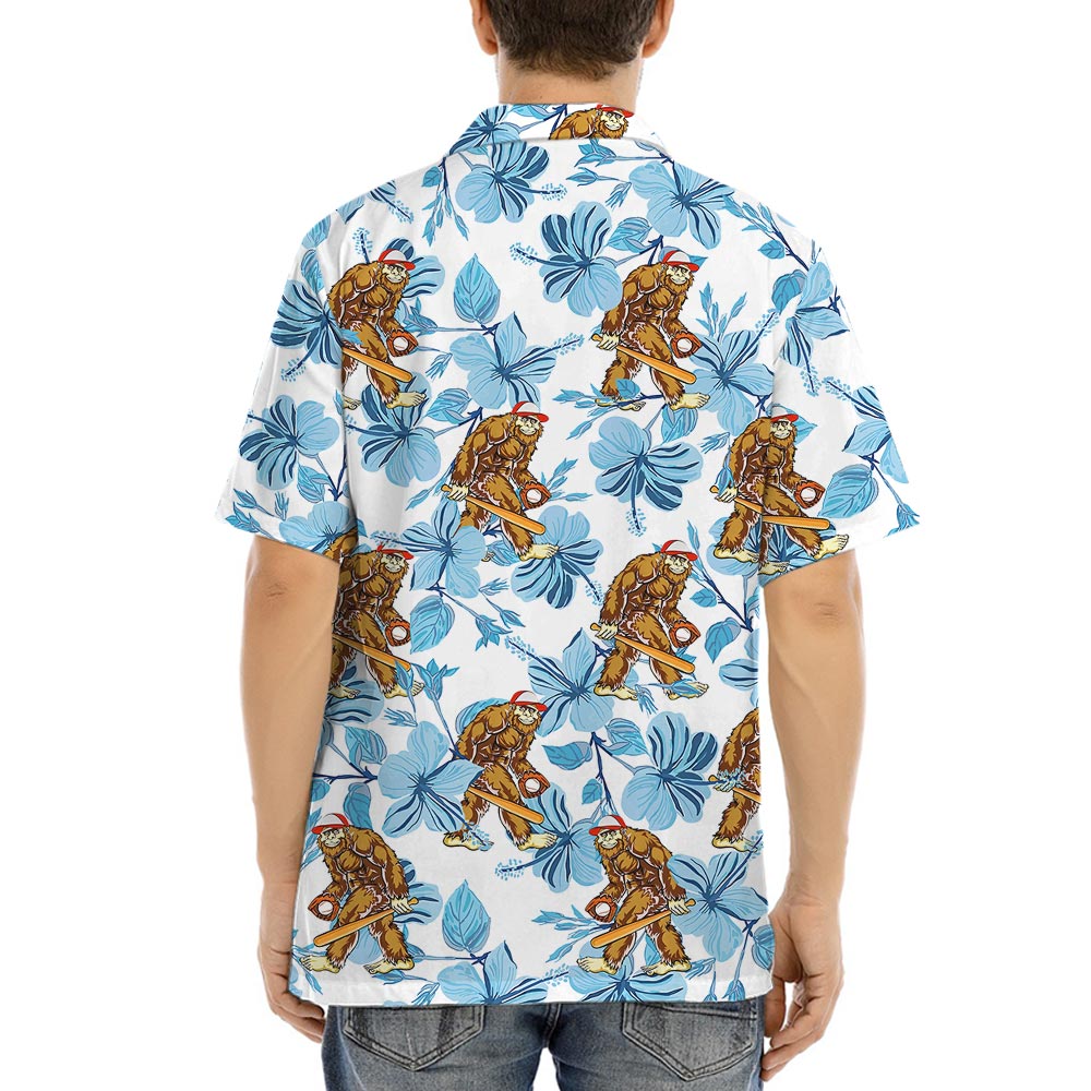 Bigfoot Baseball Short Sleeved Button Hawaiian Shirt