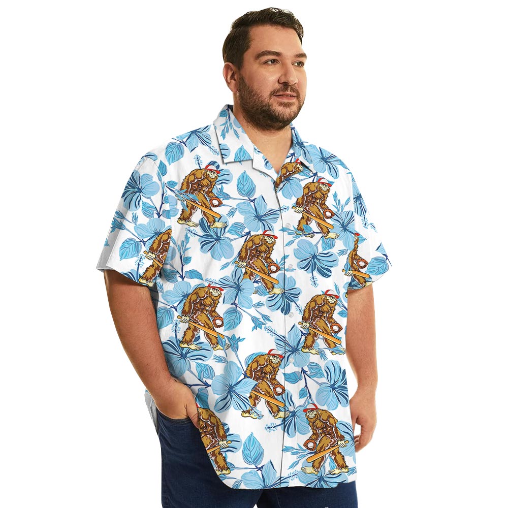 Bigfoot Baseball Short Sleeved Button Hawaiian Shirt