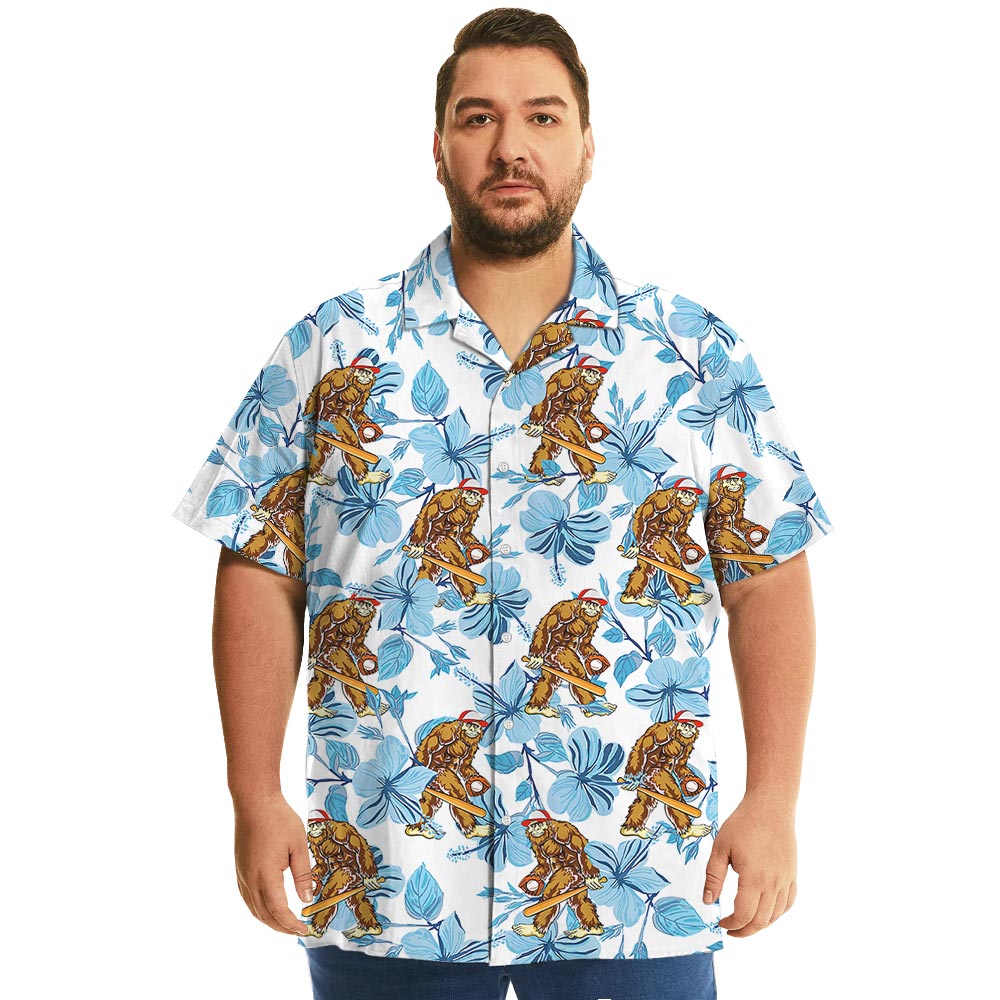 Bigfoot Baseball Short Sleeved Button Hawaiian Shirt