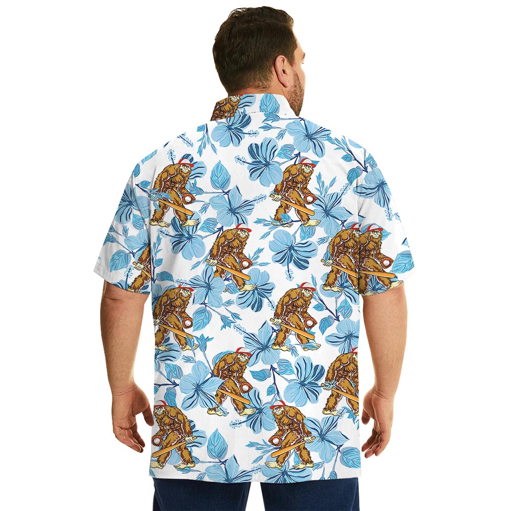 Bigfoot Baseball Short Sleeved Button Hawaiian Shirt