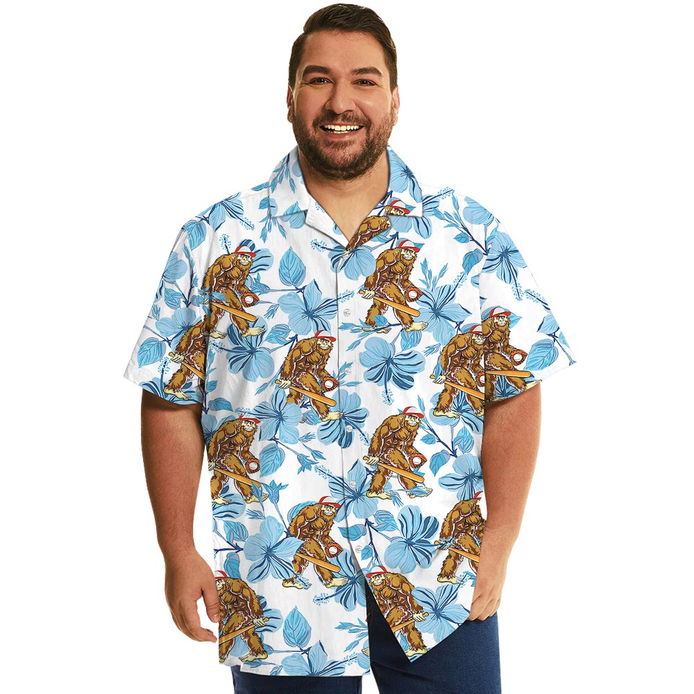 Bigfoot Baseball Short Sleeved Button Hawaiian Shirt