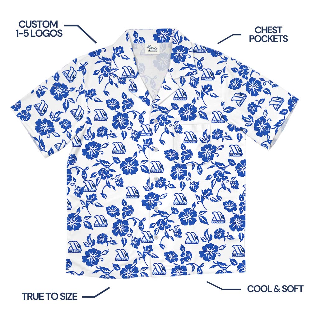 White And Blue Hibiscus Logo Hawaiian Shirt With Preview
