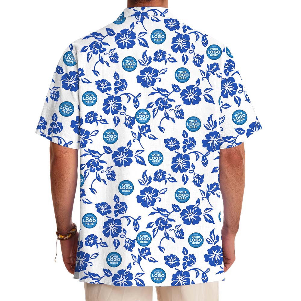 White And Blue Hibiscus Logo Hawaiian Shirt With Preview