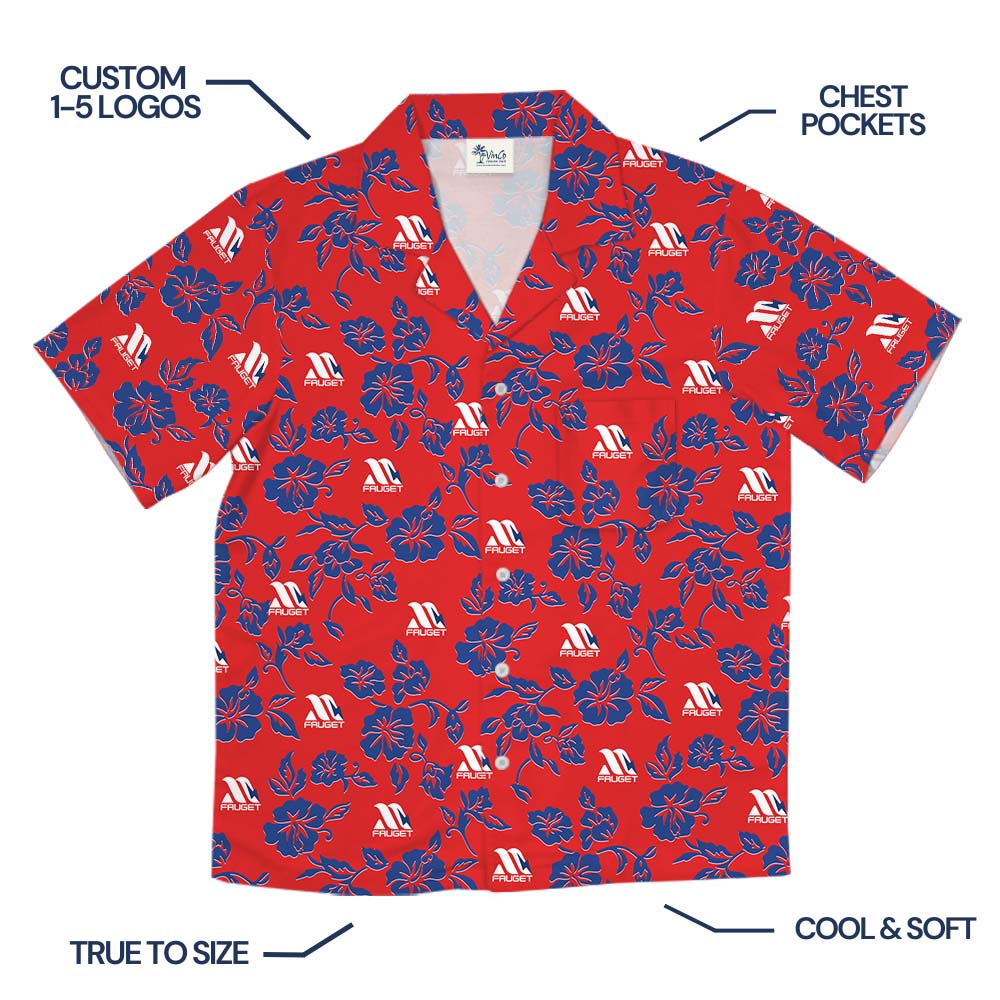 Navy Red Floral Hawaiian Shirt With Customized Logo