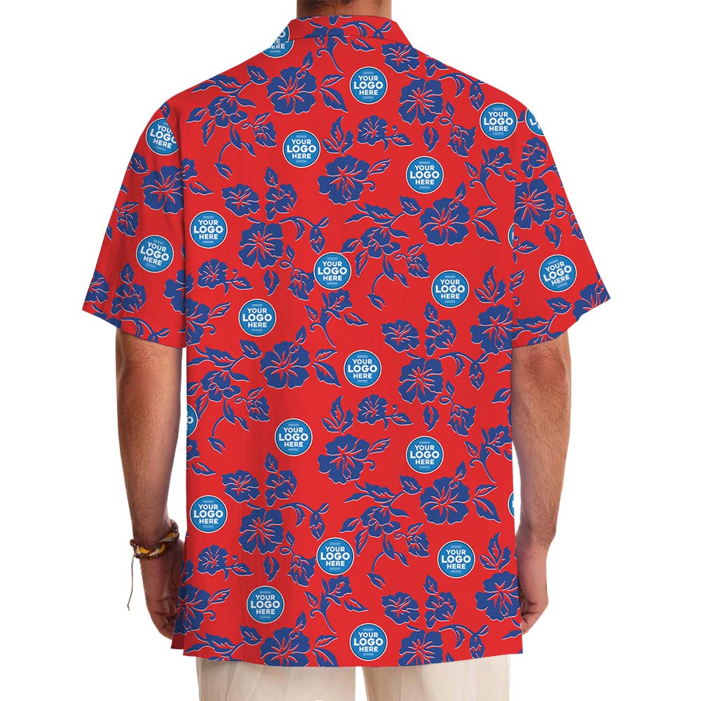 Navy Red Floral Hawaiian Shirt With Customized Logo