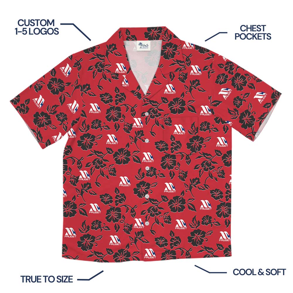 Black And Red Floral Hawaiian Shirt With Personalized Logo