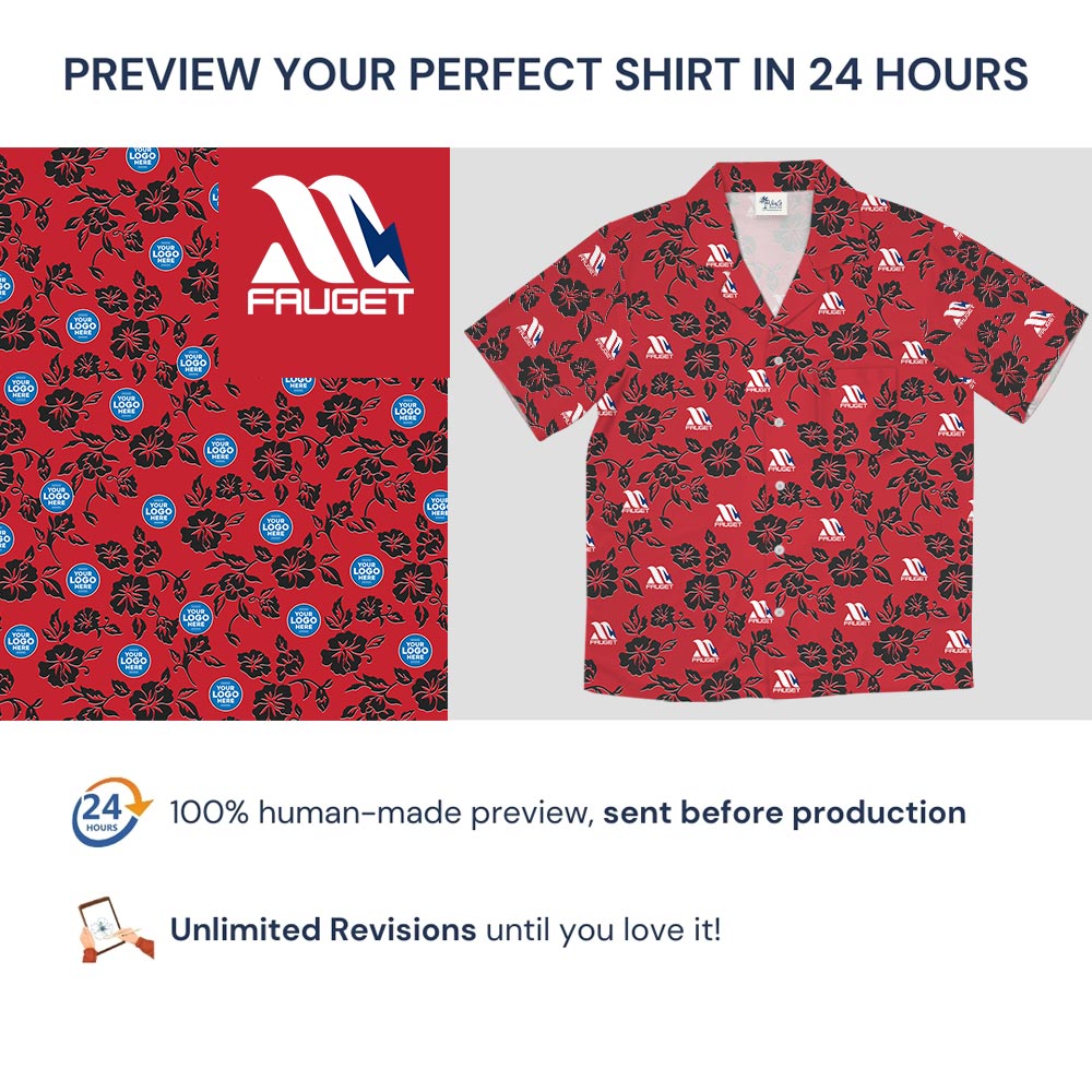 Black And Red Floral Hawaiian Shirt With Personalized Logo