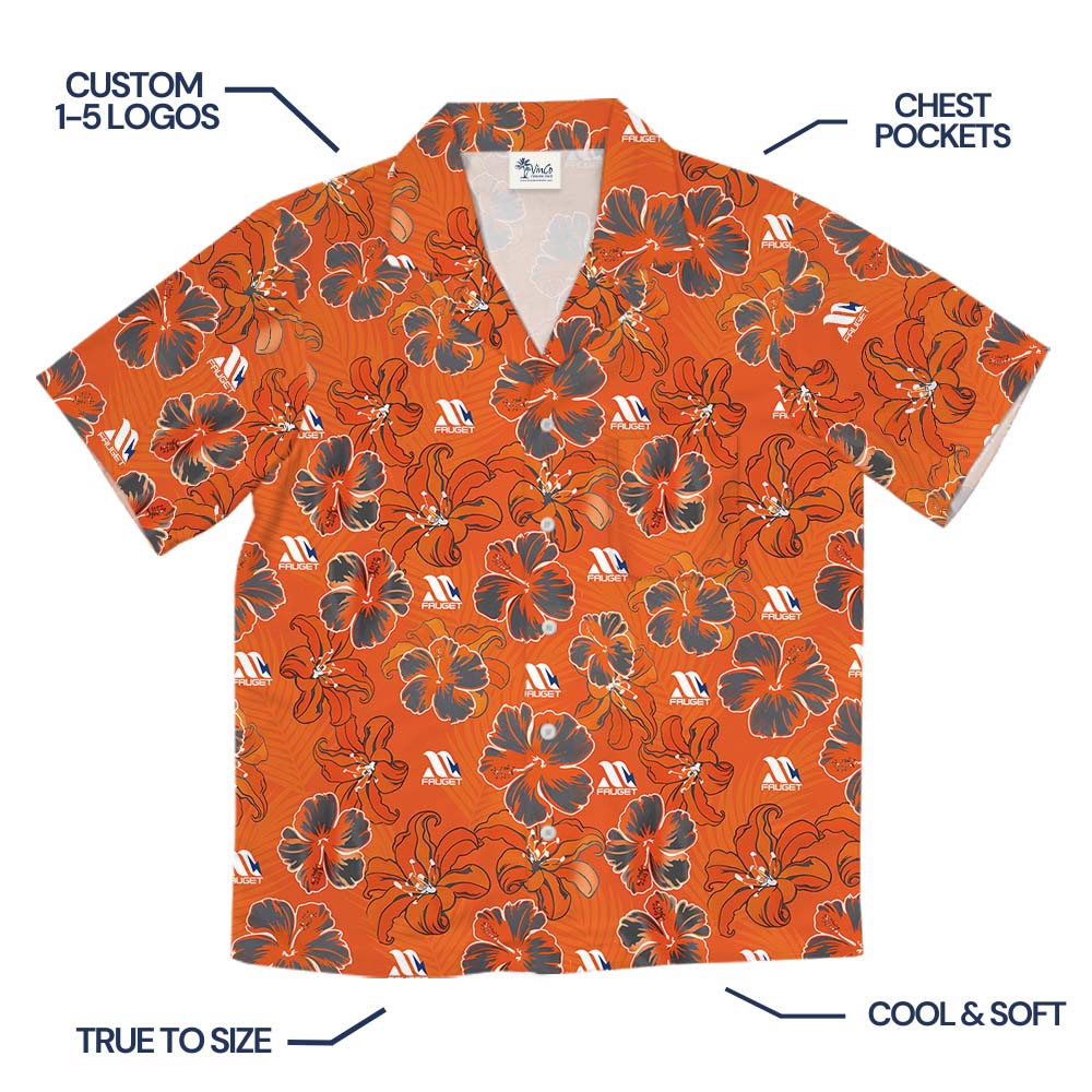 Orange Hibiscus Button Up Logo Hawaiian Shirt With Logo