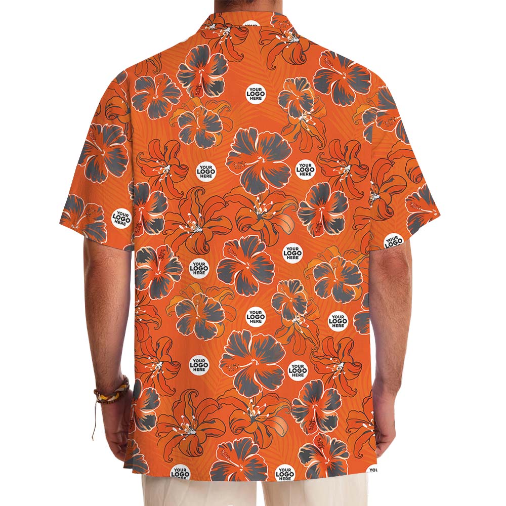 Orange Hibiscus Button Up Logo Hawaiian Shirt With Logo