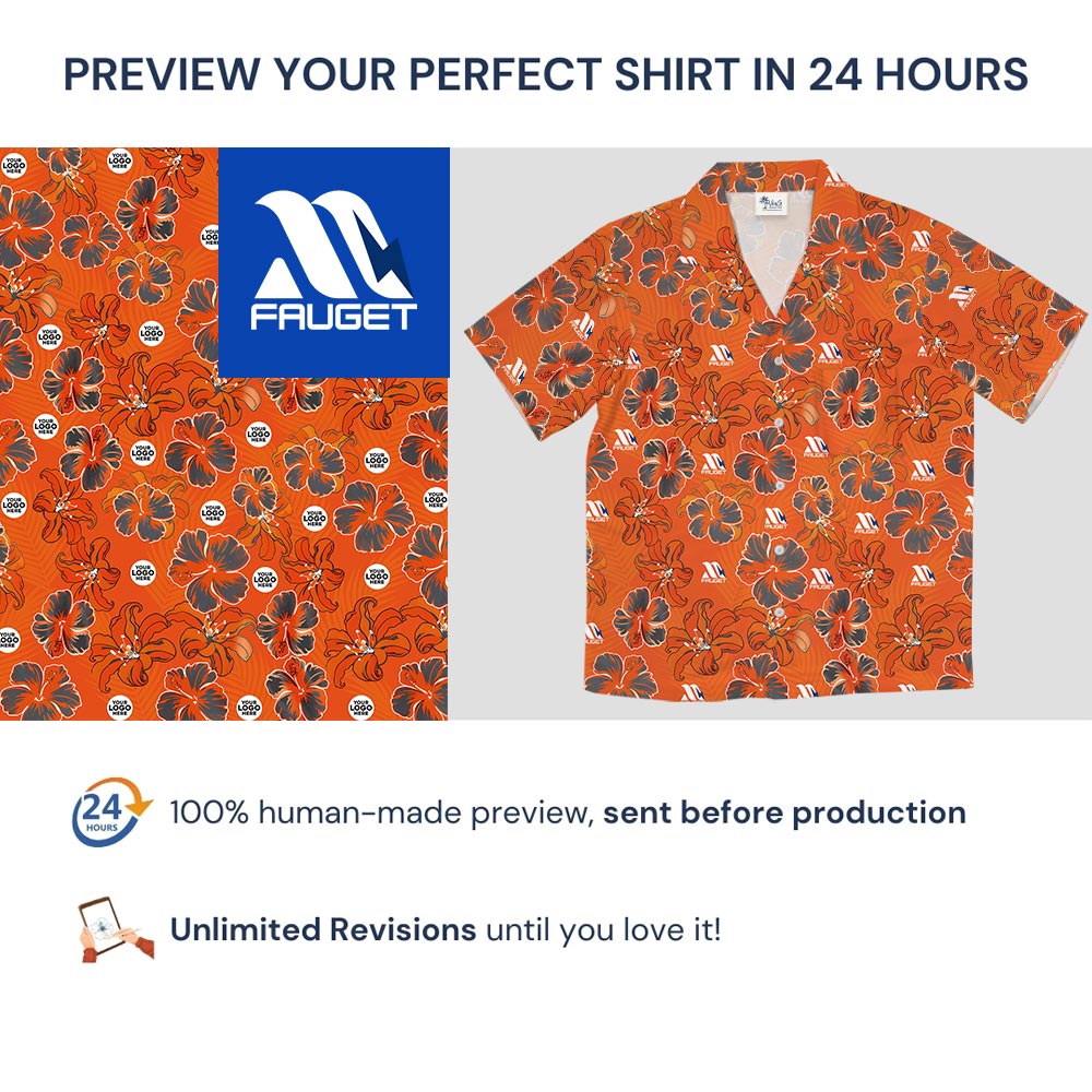 Orange Hibiscus Button Up Logo Hawaiian Shirt With Logo