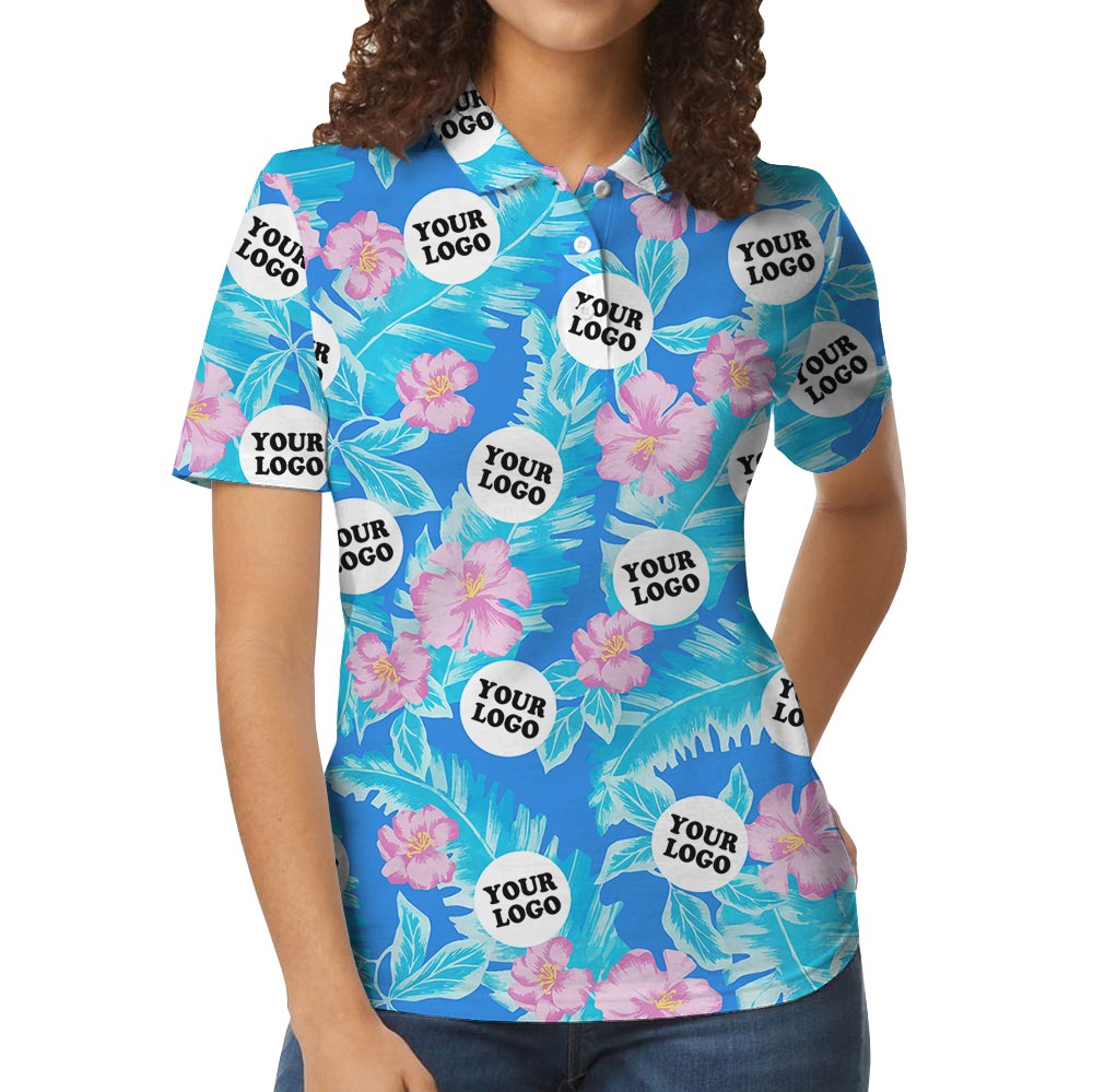 Custom Hibiscus Blue Hawaiian Polo With Your Logo