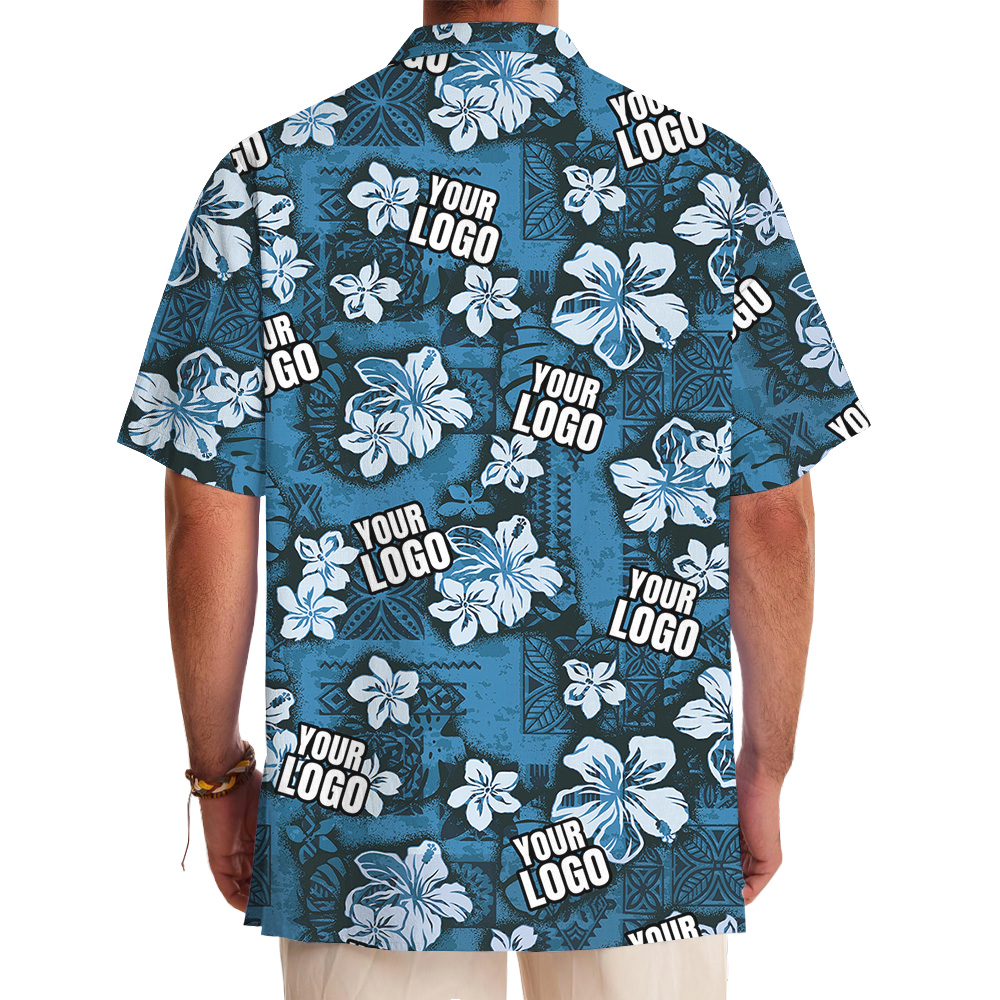 Custom Company Logo Vintage Blue Hawaiian Shirt