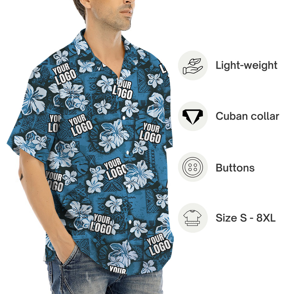 Custom Company Logo Vintage Blue Hawaiian Shirt