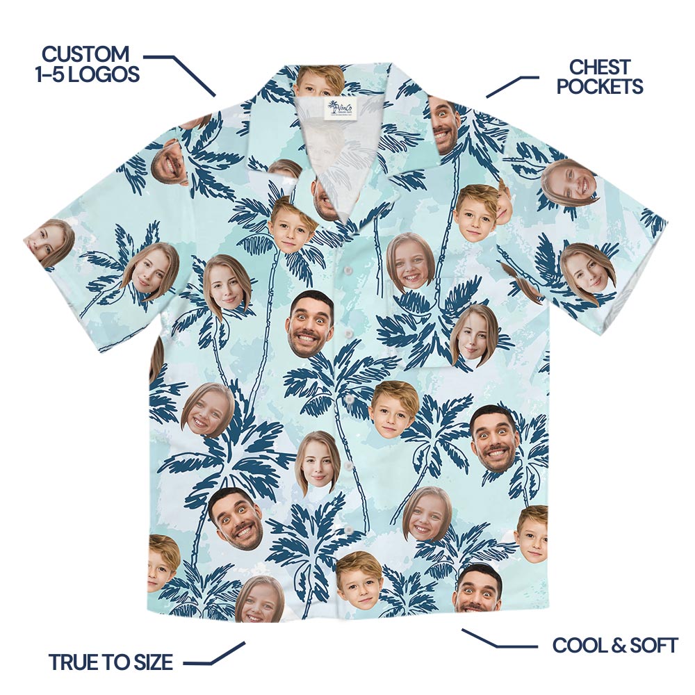 Blue Palm Trees Custom Family Face Hawaiian Shirt